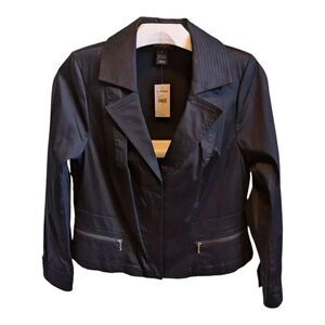 NWT Lane Bryant Black Edgy Zippers Double Breasted Jacket SZ 16